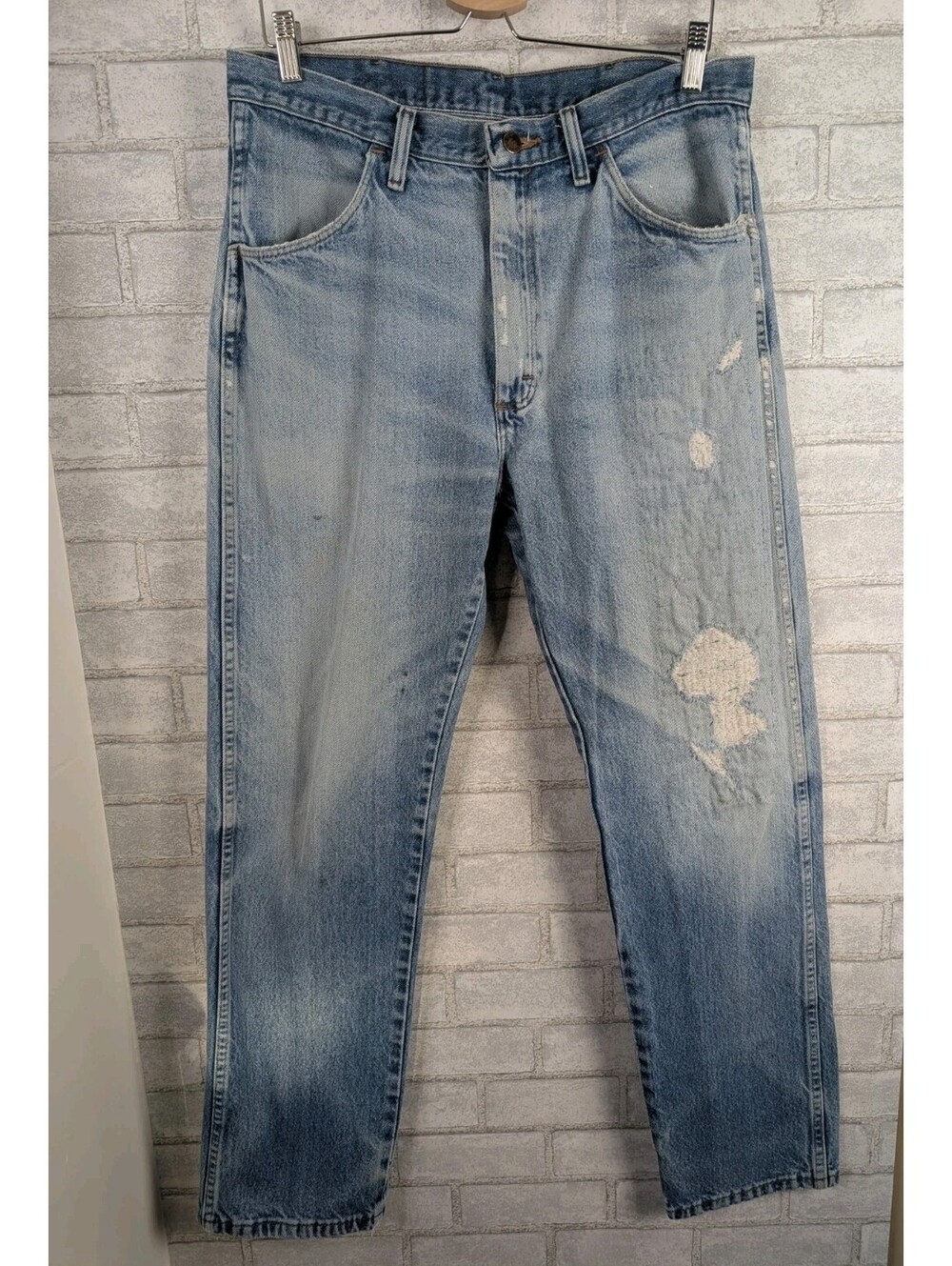 Vintage Rustler Denim Jeans Men's 36x32 Distressed Light Wash
